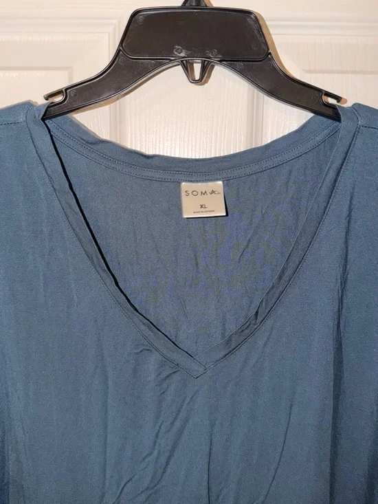 Soma Lounge Set Blue V-Neck Top XL & Floral Pants L Soft Stretch Comfy Luxury - Picture 4 of 9